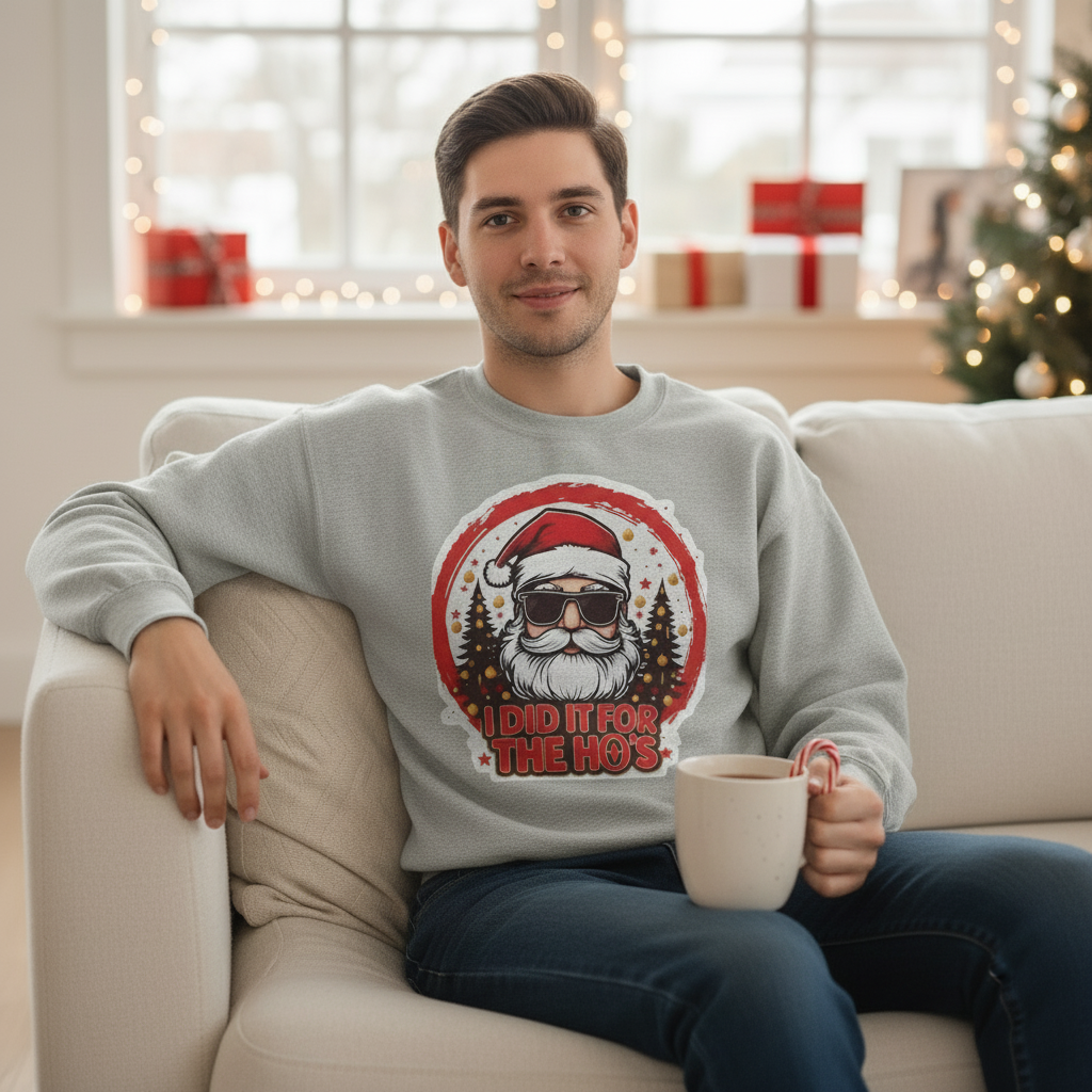 Santa with Sunglasses “I Did It For The Ho’s” Crewneck Sweatshirt