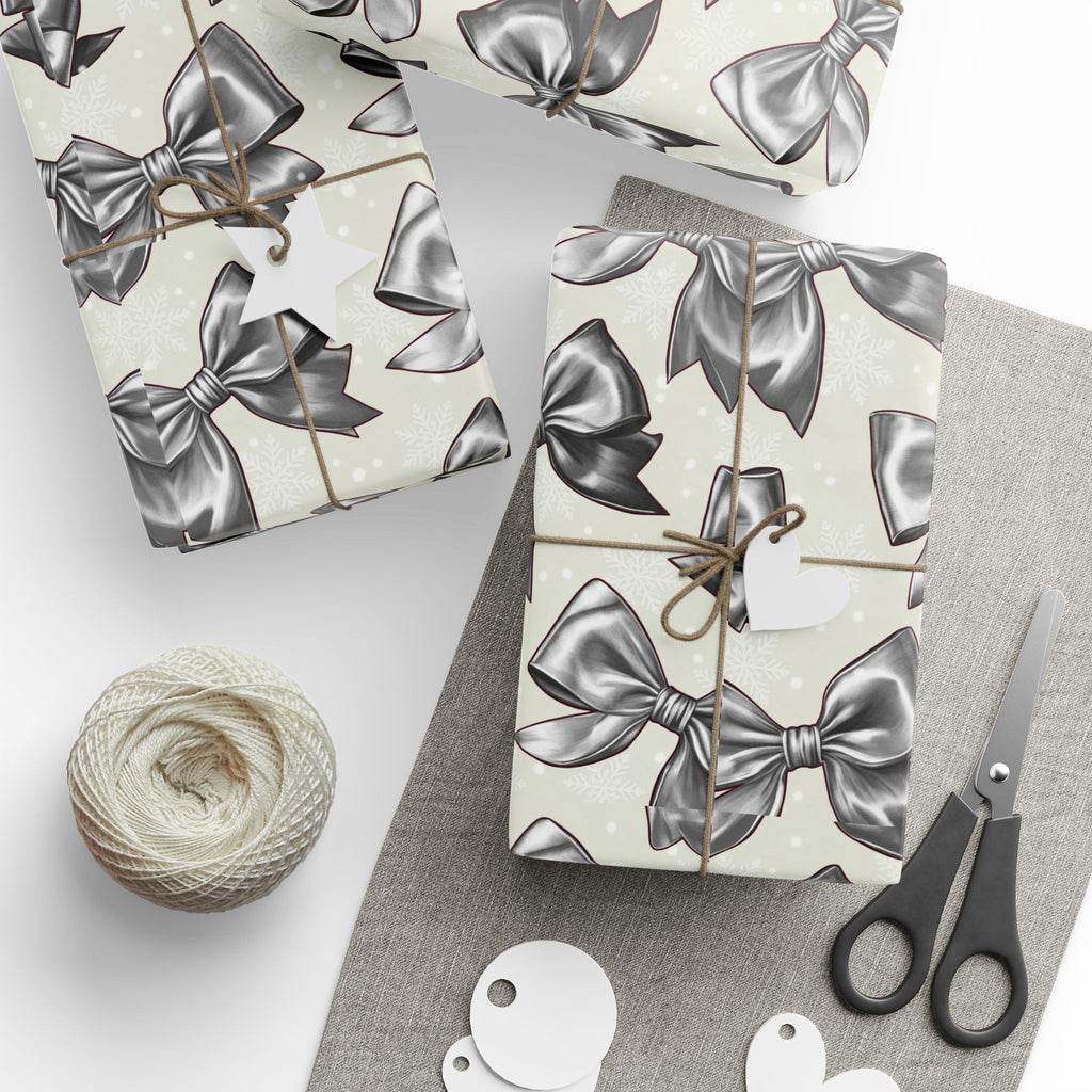 Silver Ribbon & Snowflake Holiday Wrapping Paper Roll