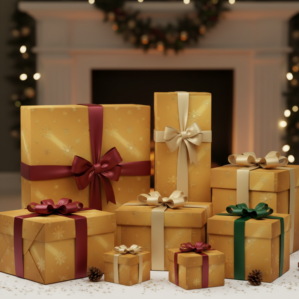 Golden Snowfall Luxe Wrapping Paper