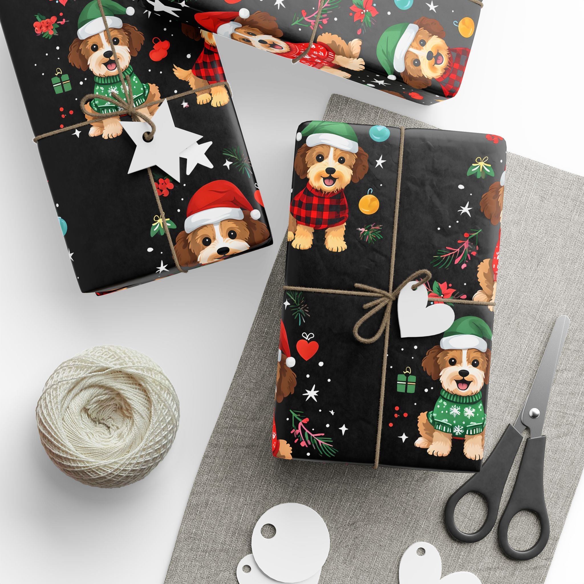Christmas Puppy Pattern Wrapping Paper
