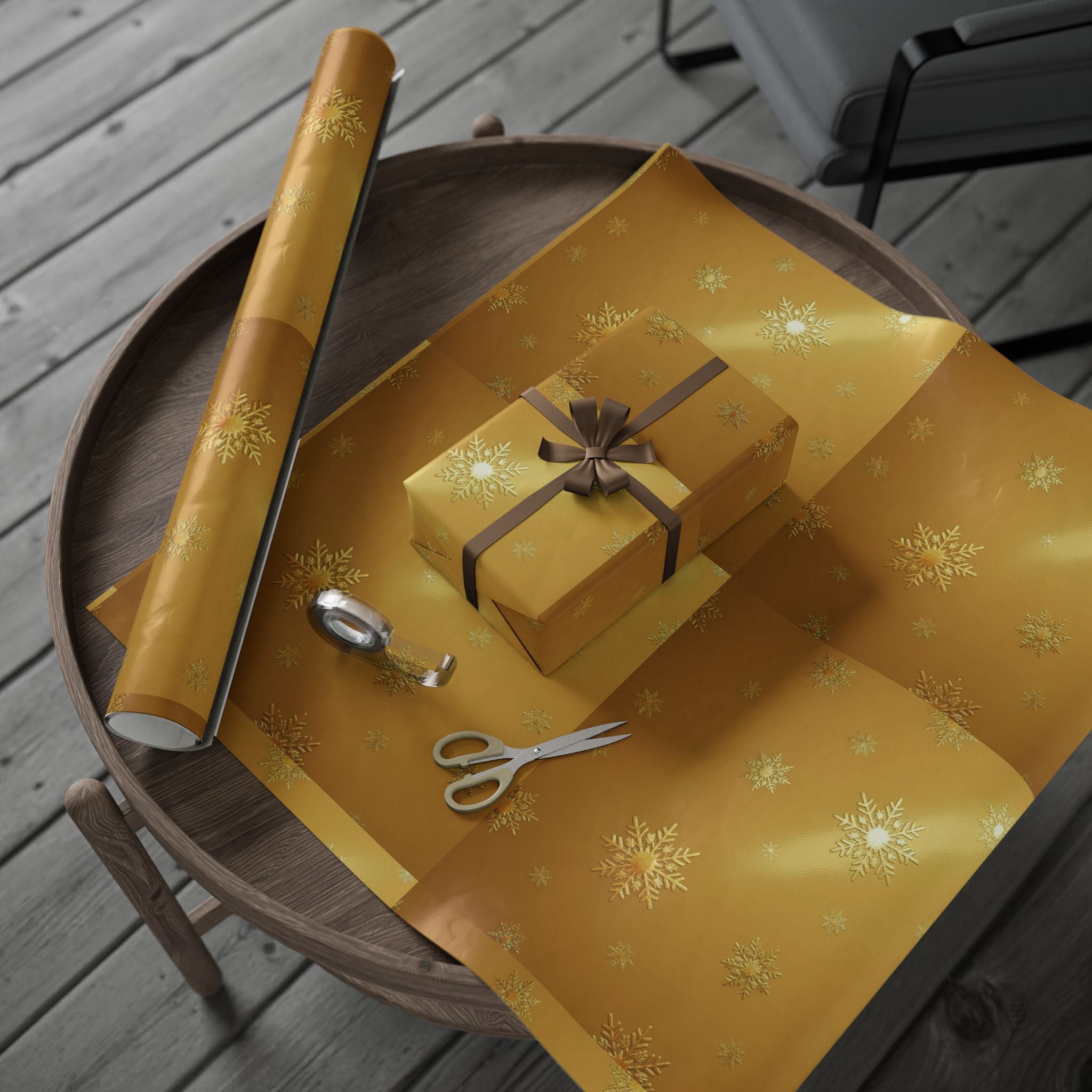 Golden Snowfall Luxe Wrapping Paper
