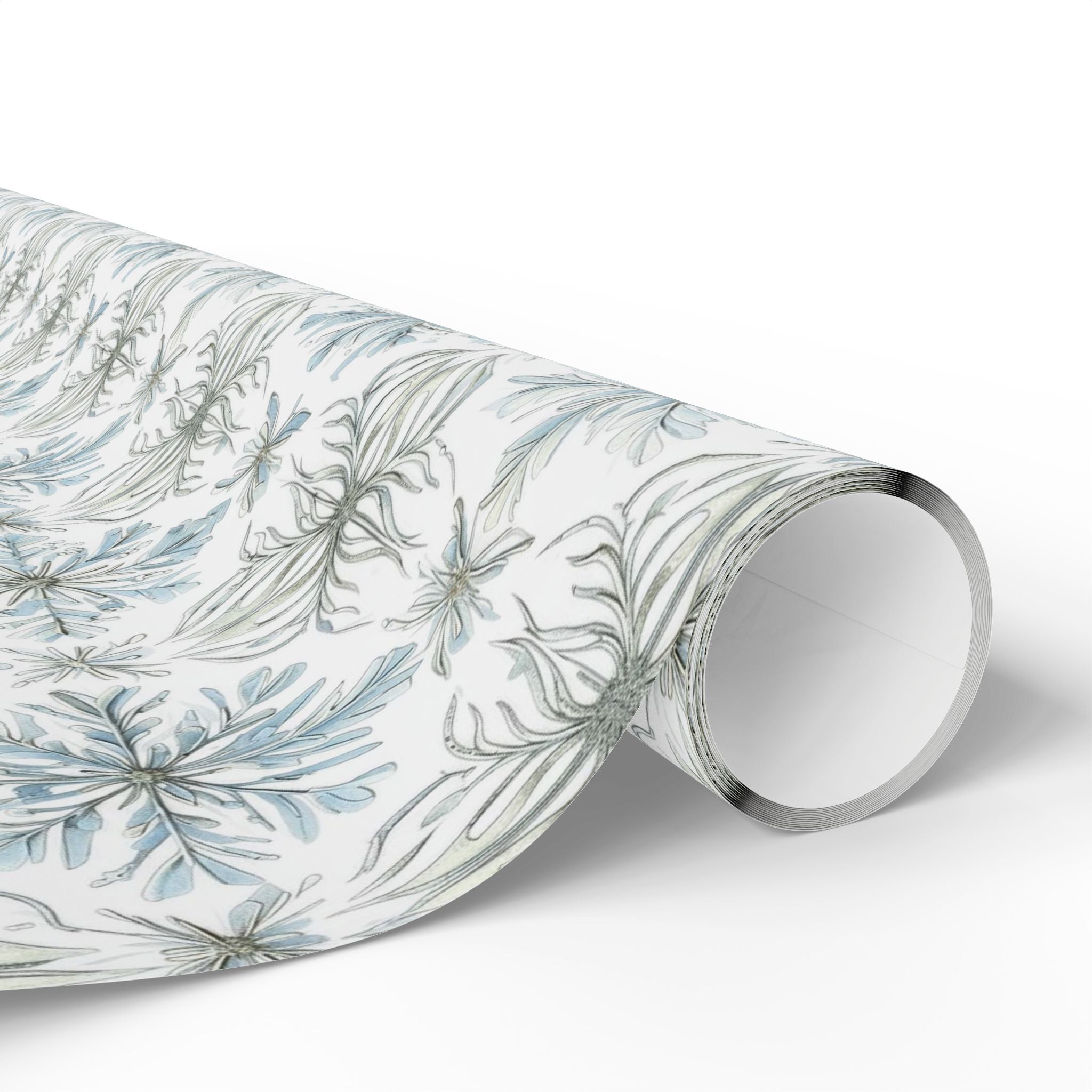 Floral Blue Holiday Wrapping Paper Roll — Elegant Botanical Gift Wrap