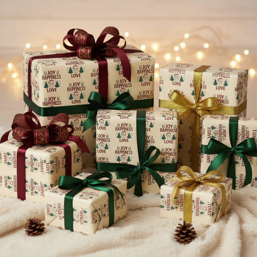 🎁 Festive Santa & “Happiness” Wrapping Paper