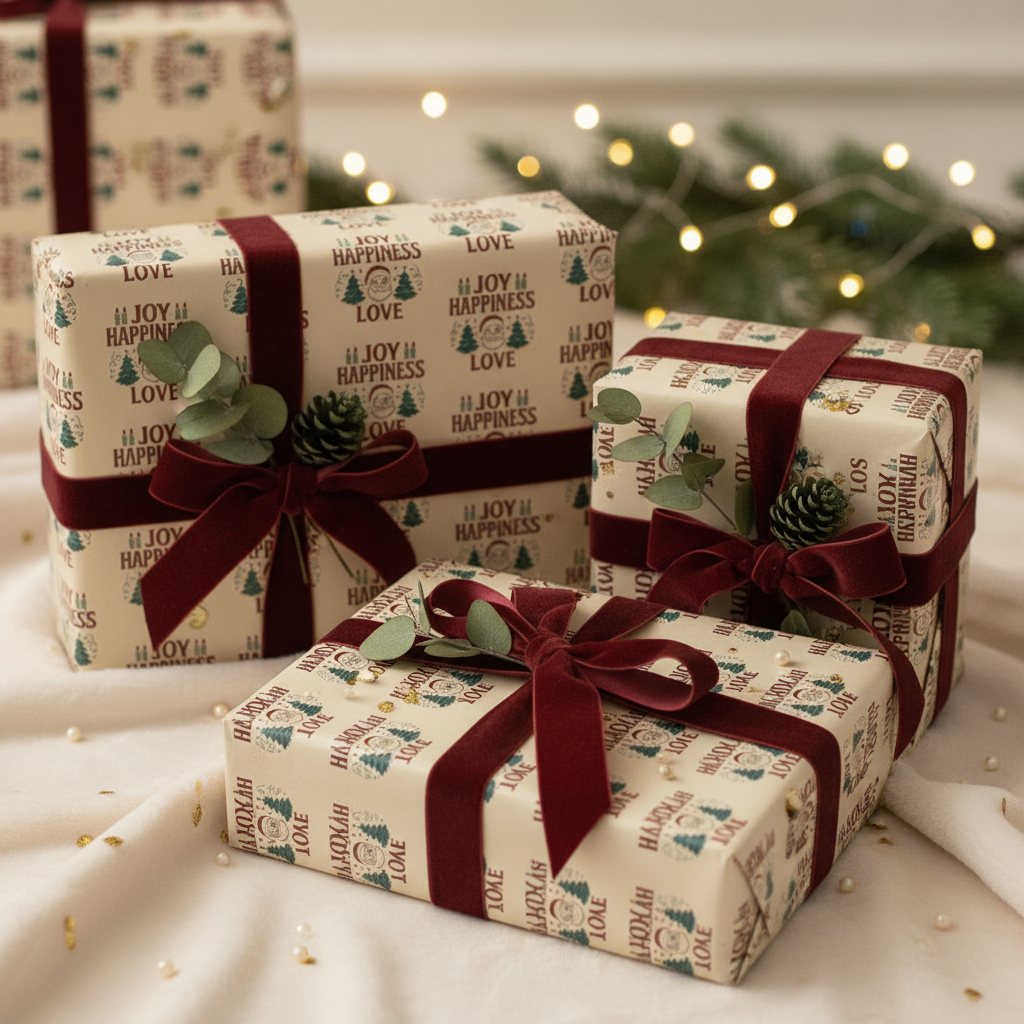 🎁 Festive Santa & “Happiness” Wrapping Paper