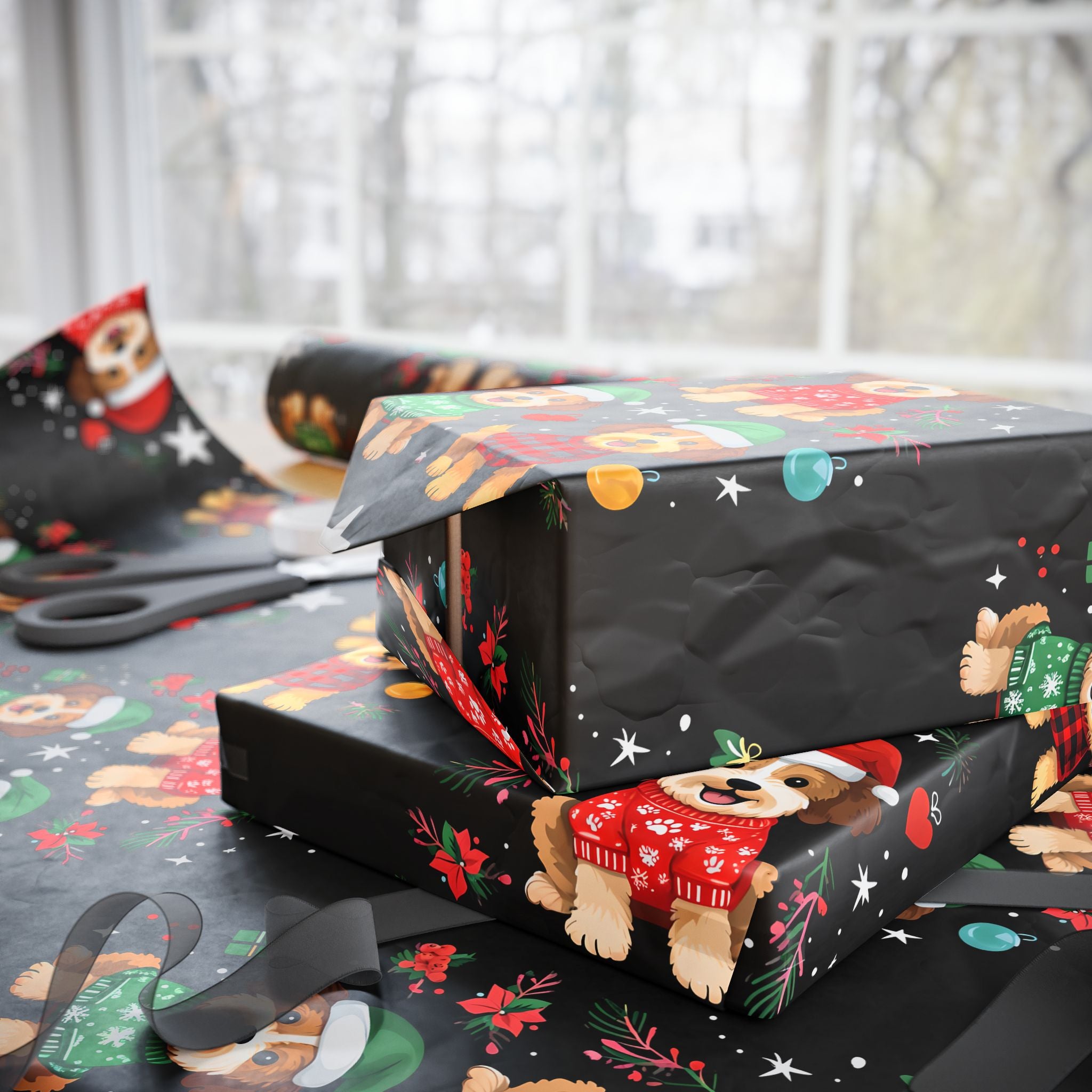 Christmas Puppy Pattern Wrapping Paper