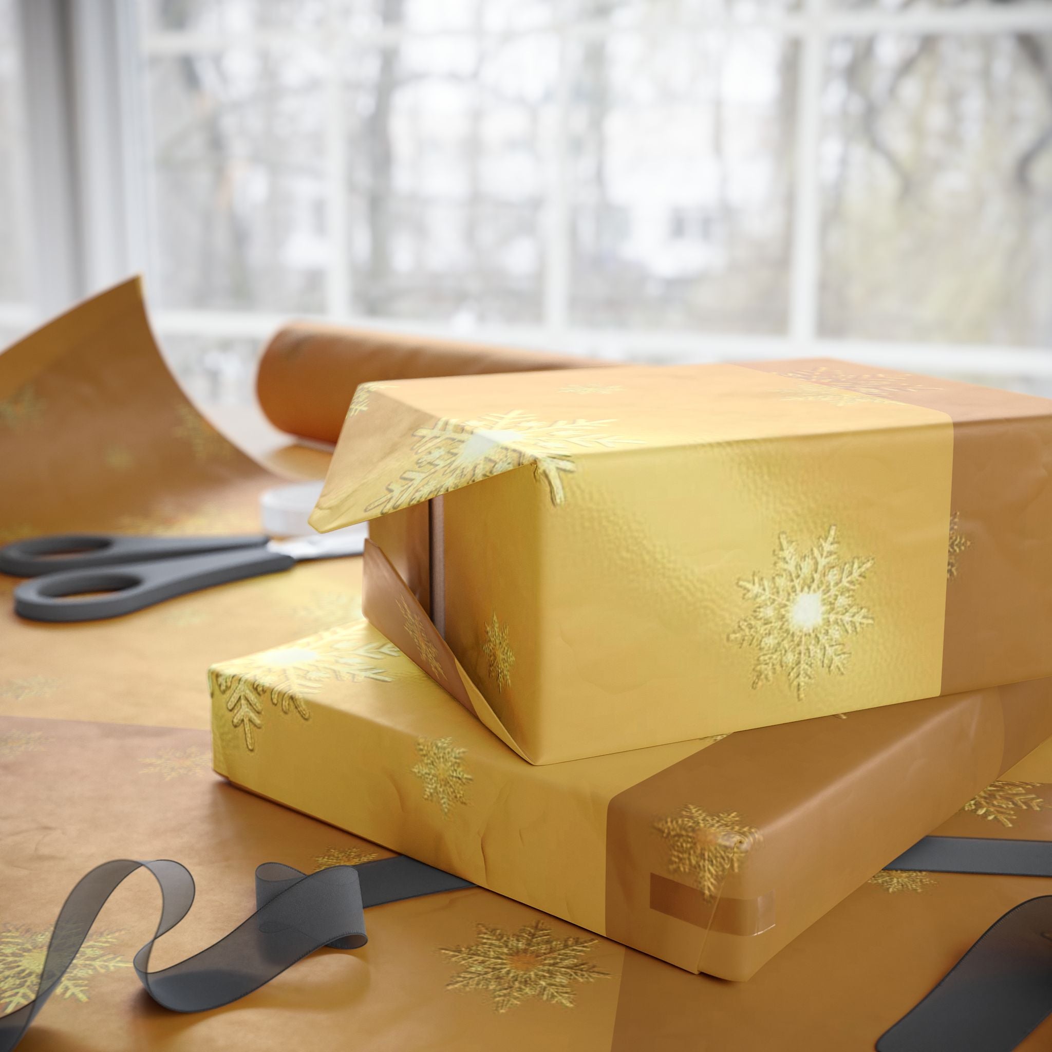 Golden Snowfall Luxe Wrapping Paper