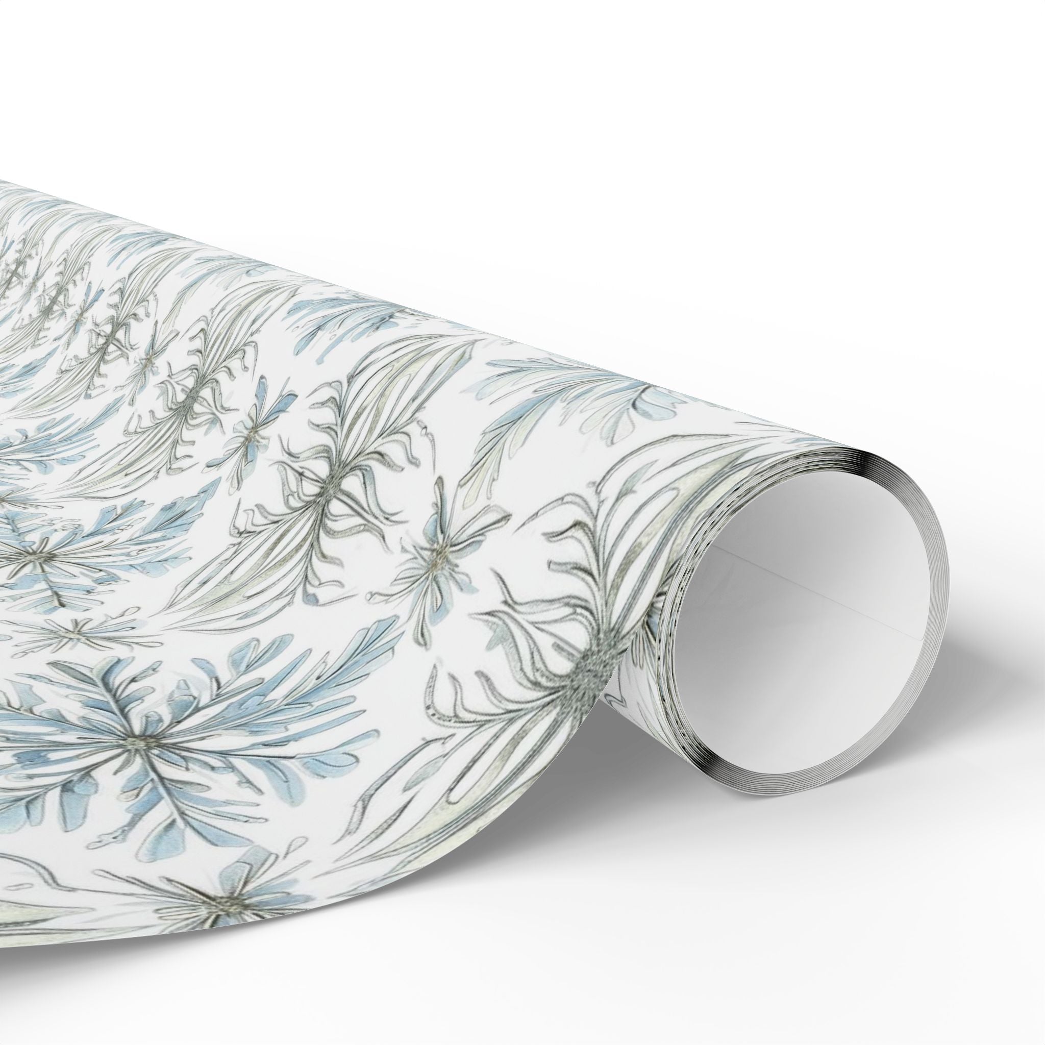 Floral Blue Holiday Wrapping Paper Roll — Elegant Botanical Gift Wrap