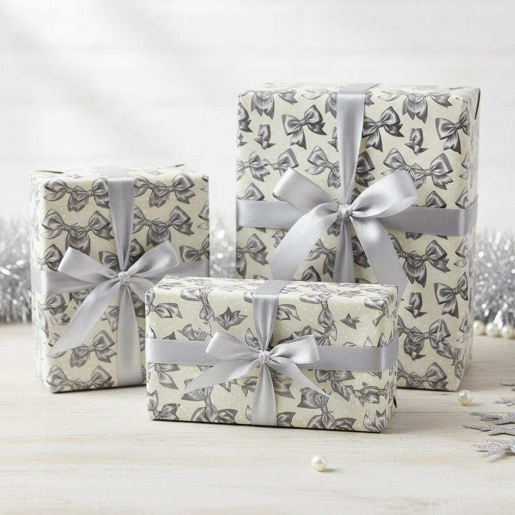 Silver Ribbon & Snowflake Holiday Wrapping Paper Roll