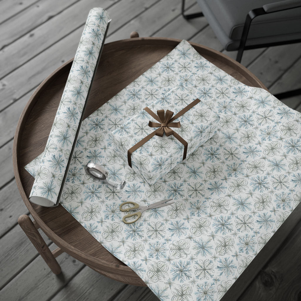 Floral Blue Holiday Wrapping Paper Roll — Elegant Botanical Gift Wrap