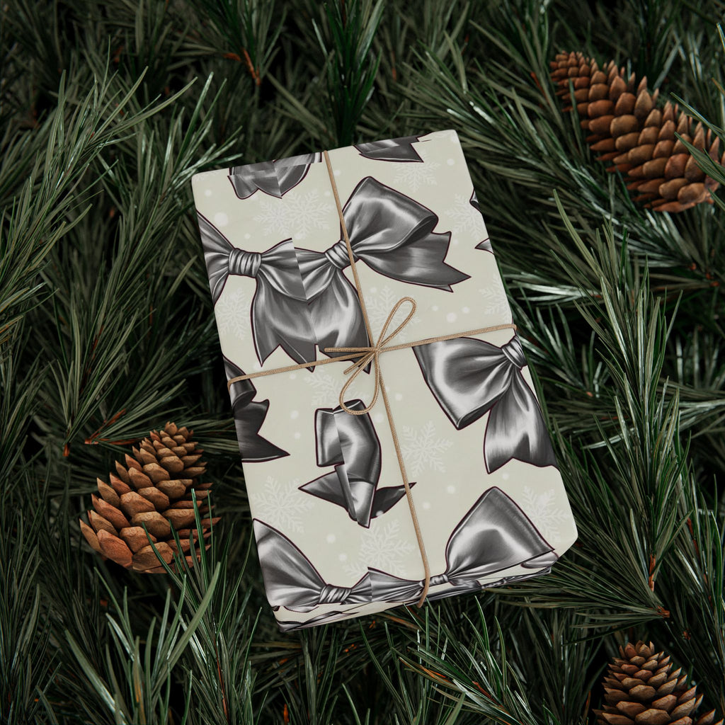 Silver Ribbon & Snowflake Holiday Wrapping Paper Roll