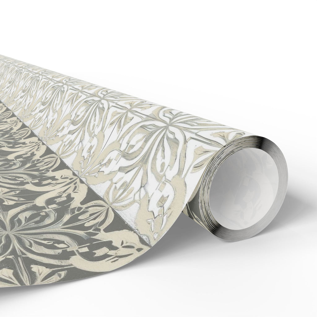 Floral Damask Christmas Wrapping Paper Roll — Neutral Holiday Gift Wrap