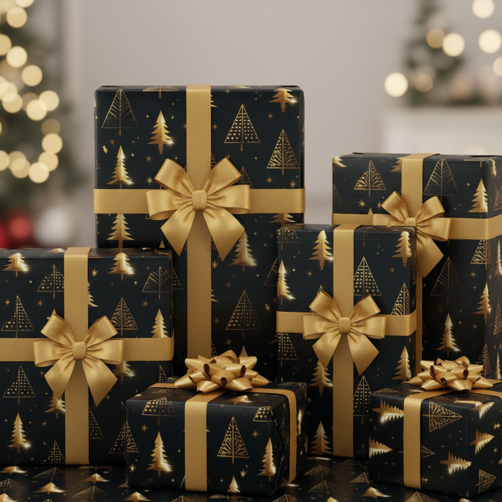 Gold Christmas Trees (Black Background)
