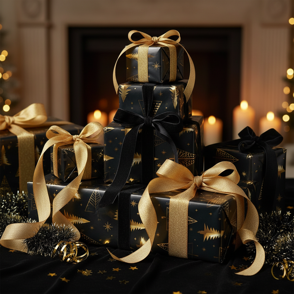 Gold Christmas Trees (Black Background)