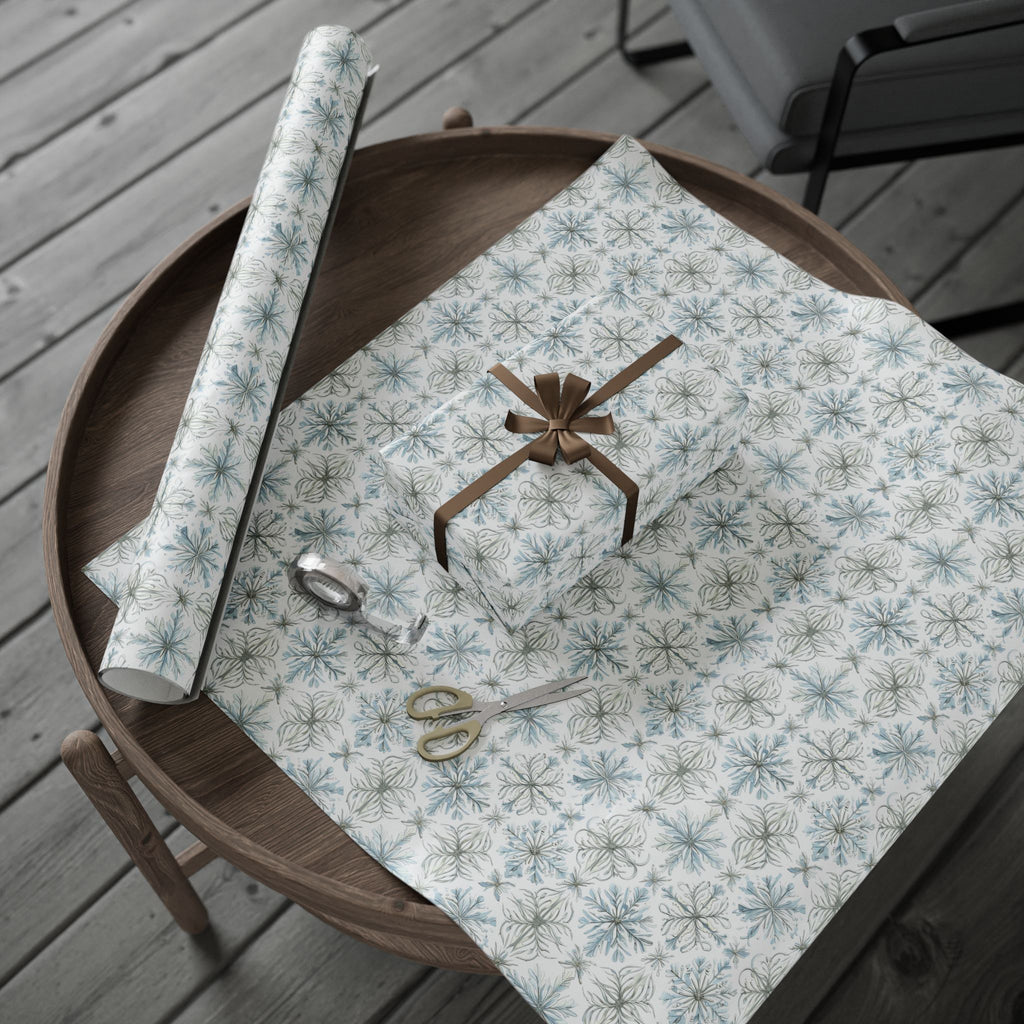 Floral Blue Holiday Wrapping Paper Roll — Elegant Botanical Gift Wrap