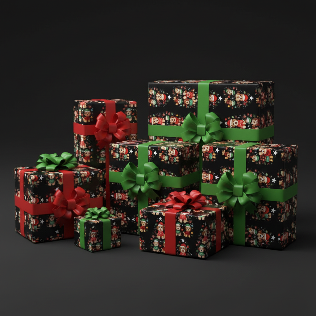 Christmas Puppy Pattern Wrapping Paper
