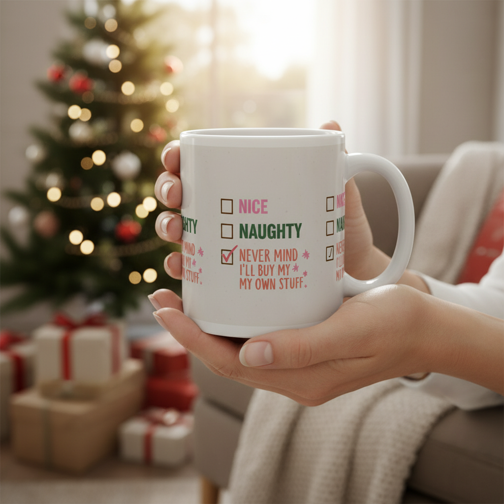 Holiday Mug "Never Mind I'll Buy My Own Stuff"