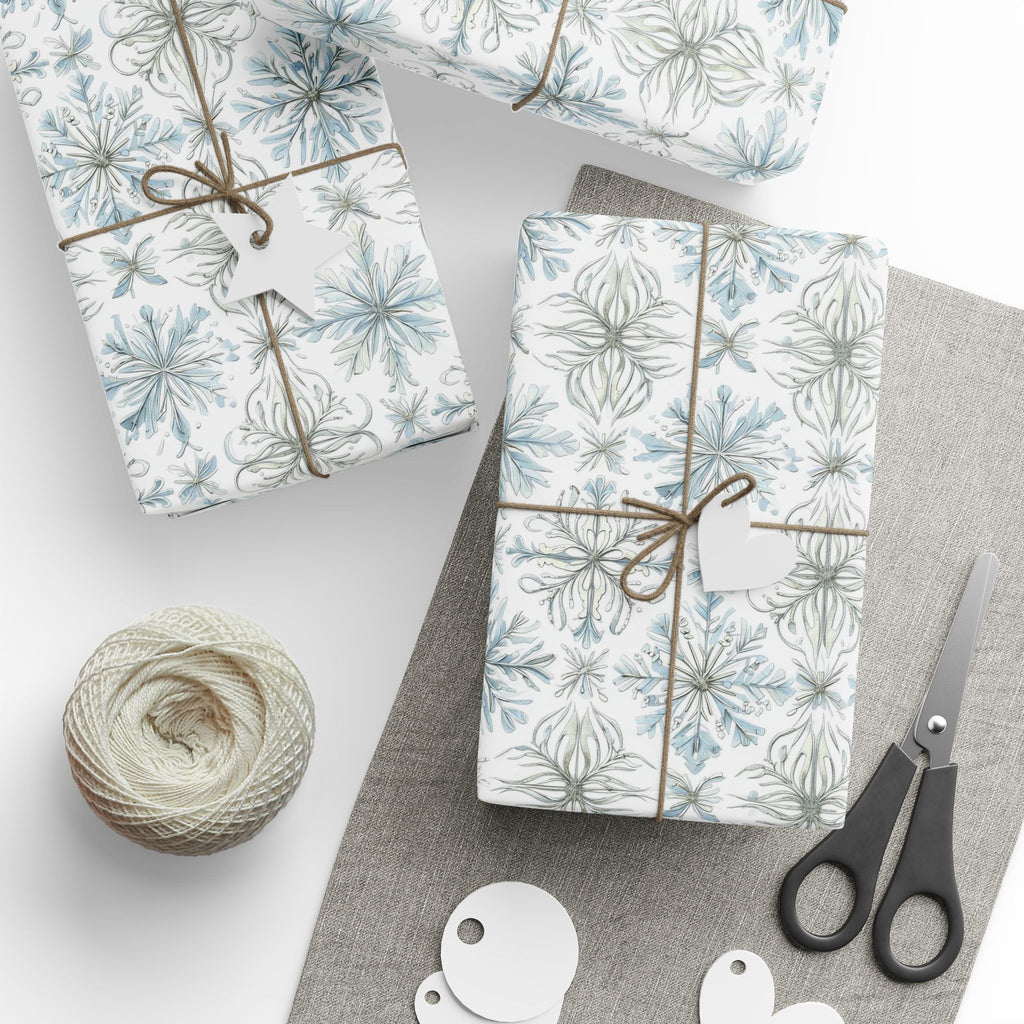 Floral Blue Holiday Wrapping Paper Roll — Elegant Botanical Gift Wrap