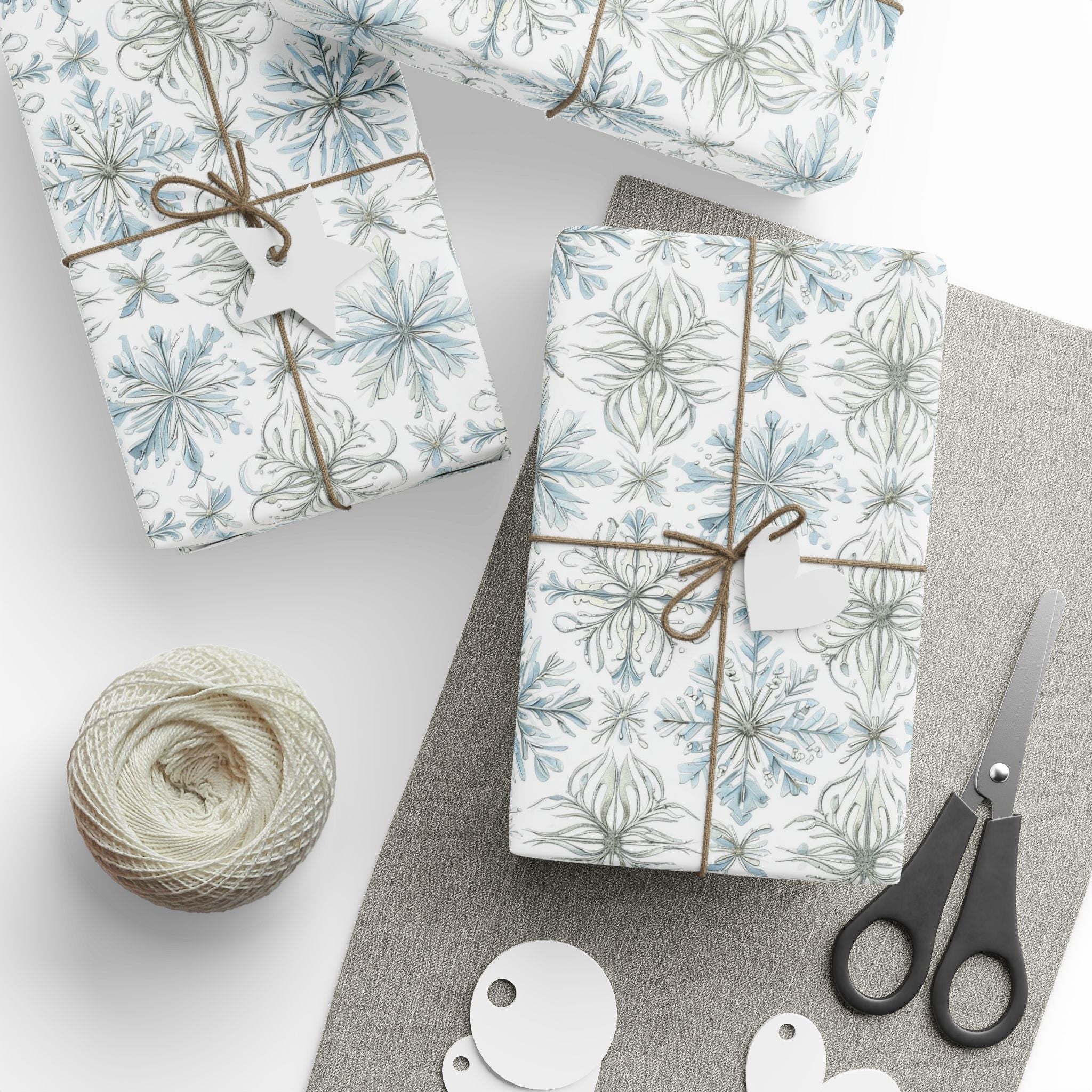 Floral Blue Holiday Wrapping Paper Roll — Elegant Botanical Gift Wrap