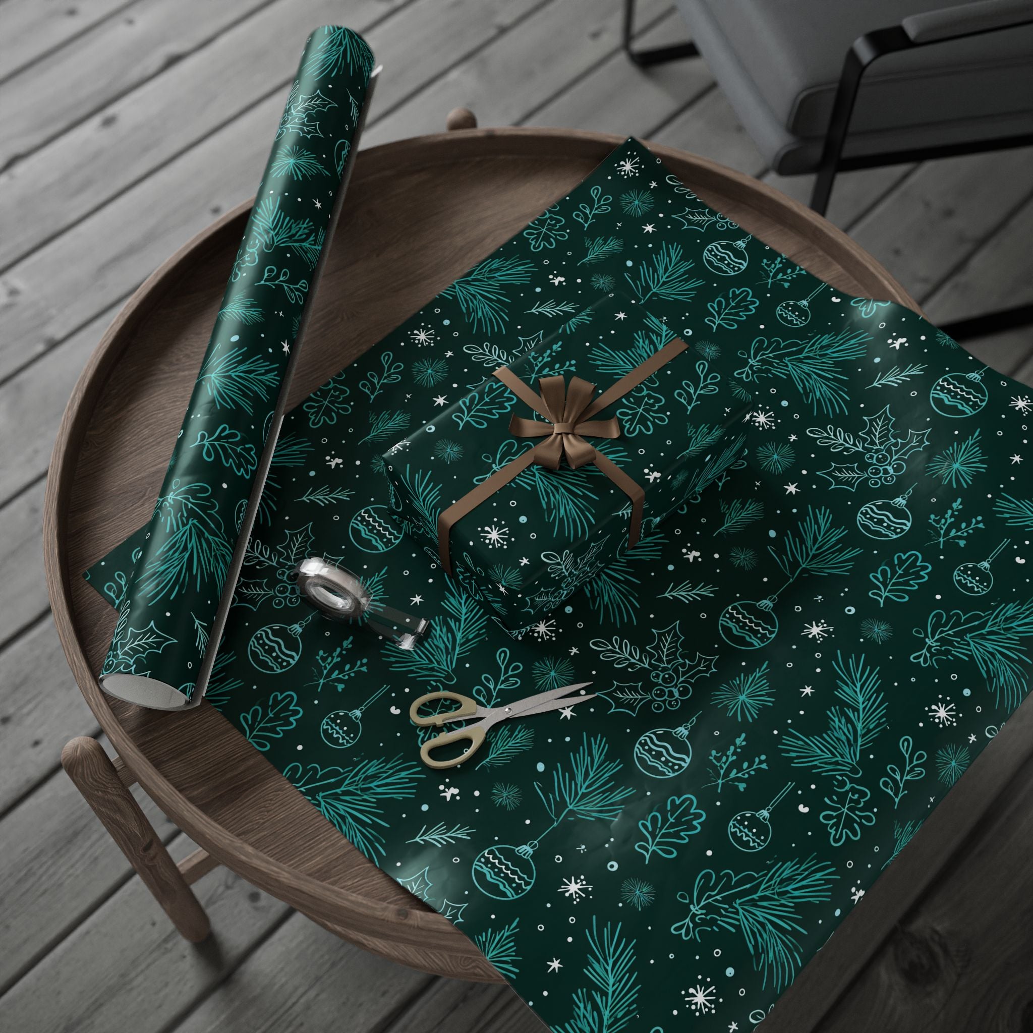Teal Pine Forest Wrapping Paper
