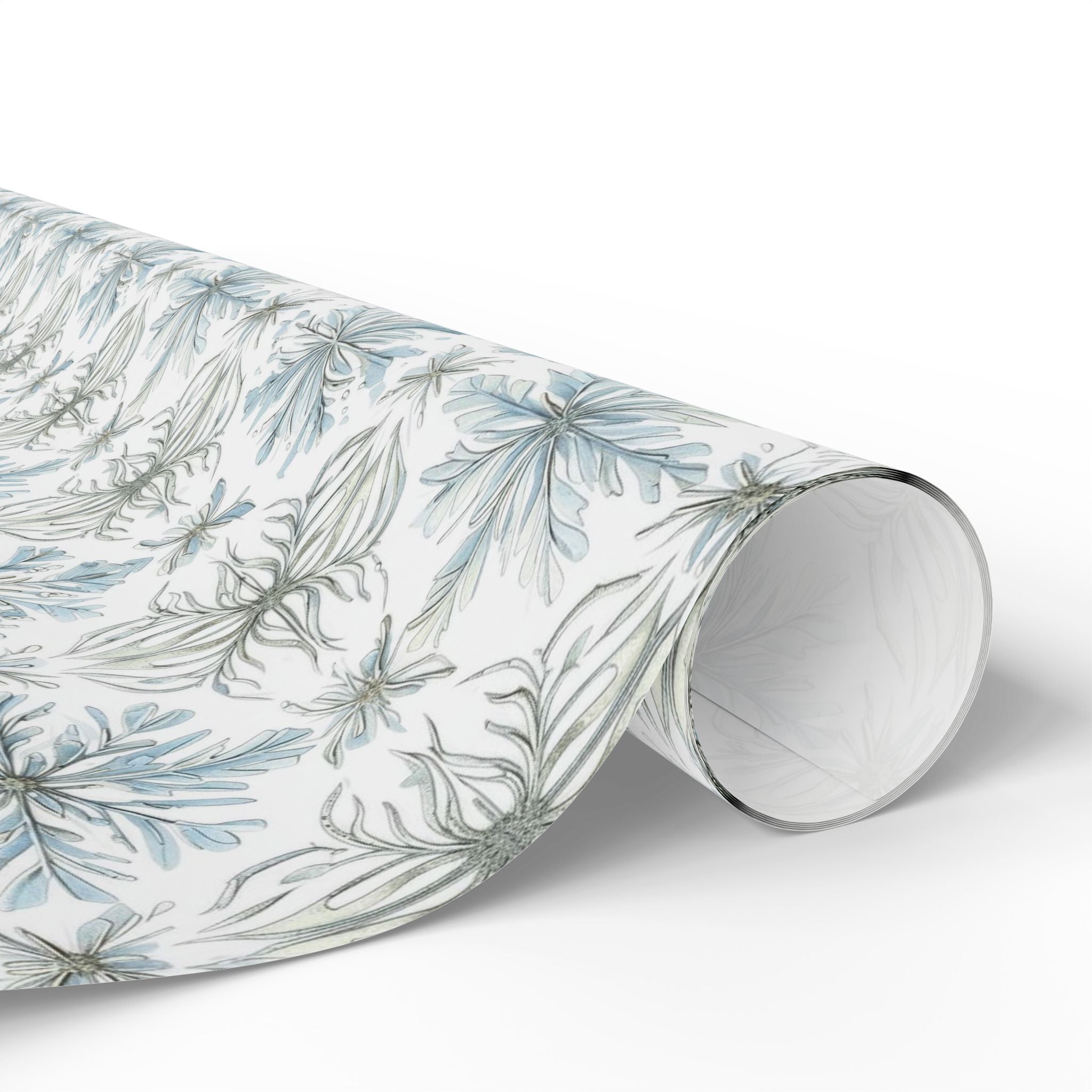 Floral Blue Holiday Wrapping Paper Roll — Elegant Botanical Gift Wrap