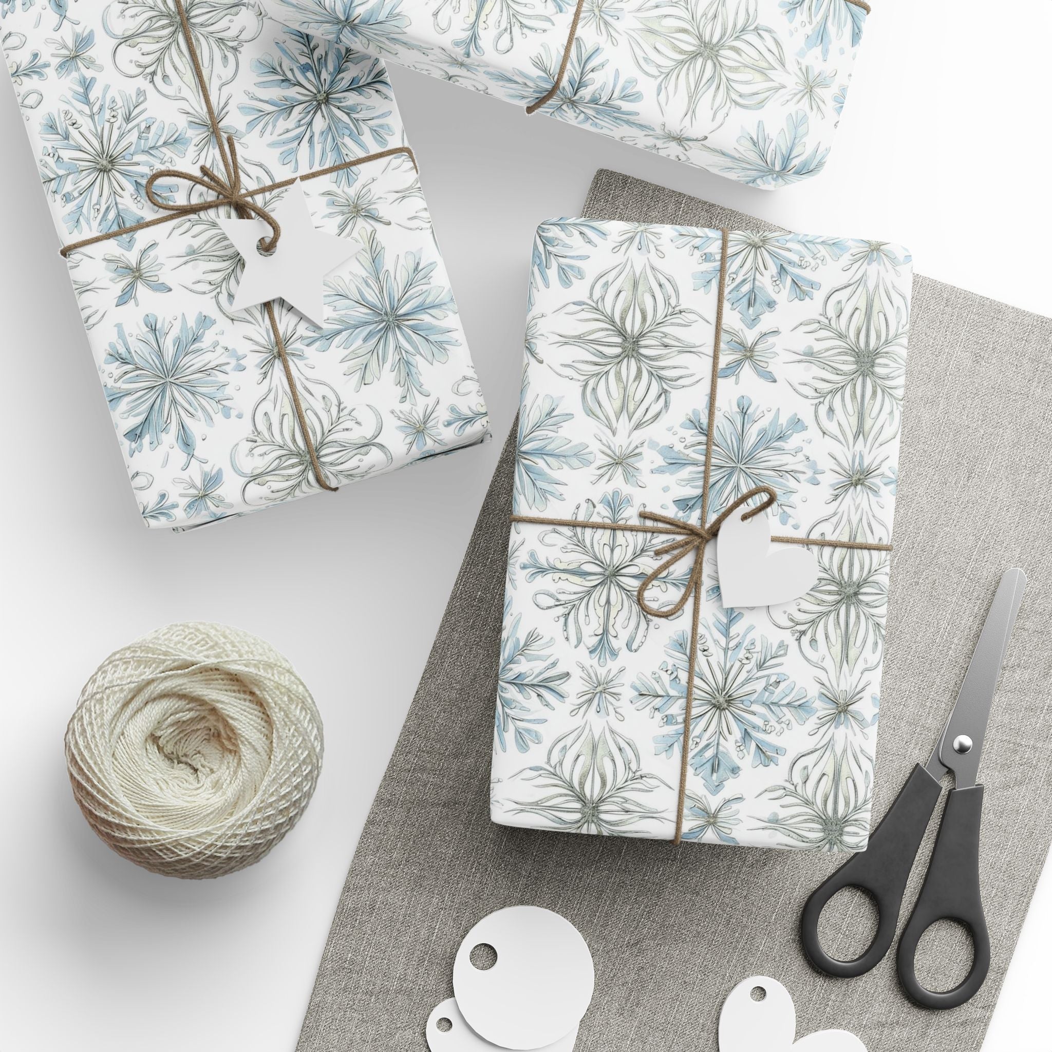 Floral Blue Holiday Wrapping Paper Roll — Elegant Botanical Gift Wrap