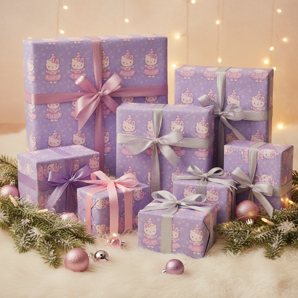 Gift Wrap Paper Set - Hello Kitty Lavender and Pink Christmas