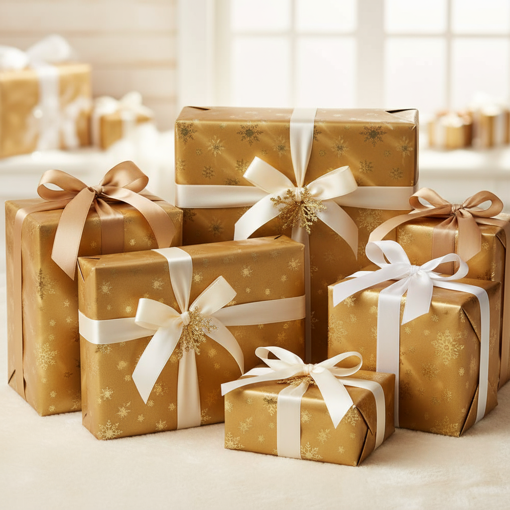 Golden Snowfall Luxe Wrapping Paper