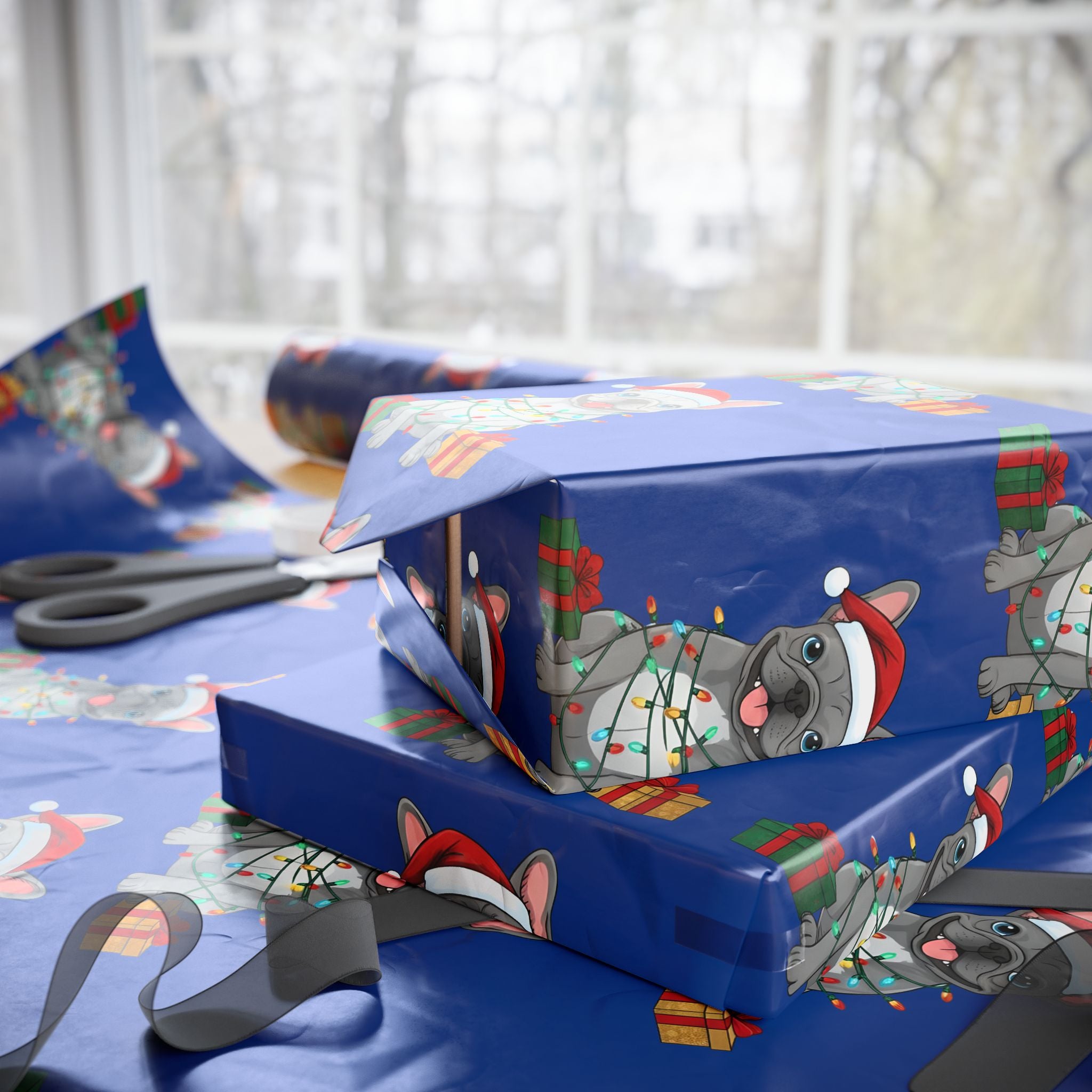 French Bulldog Holiday Wrap — Blue
