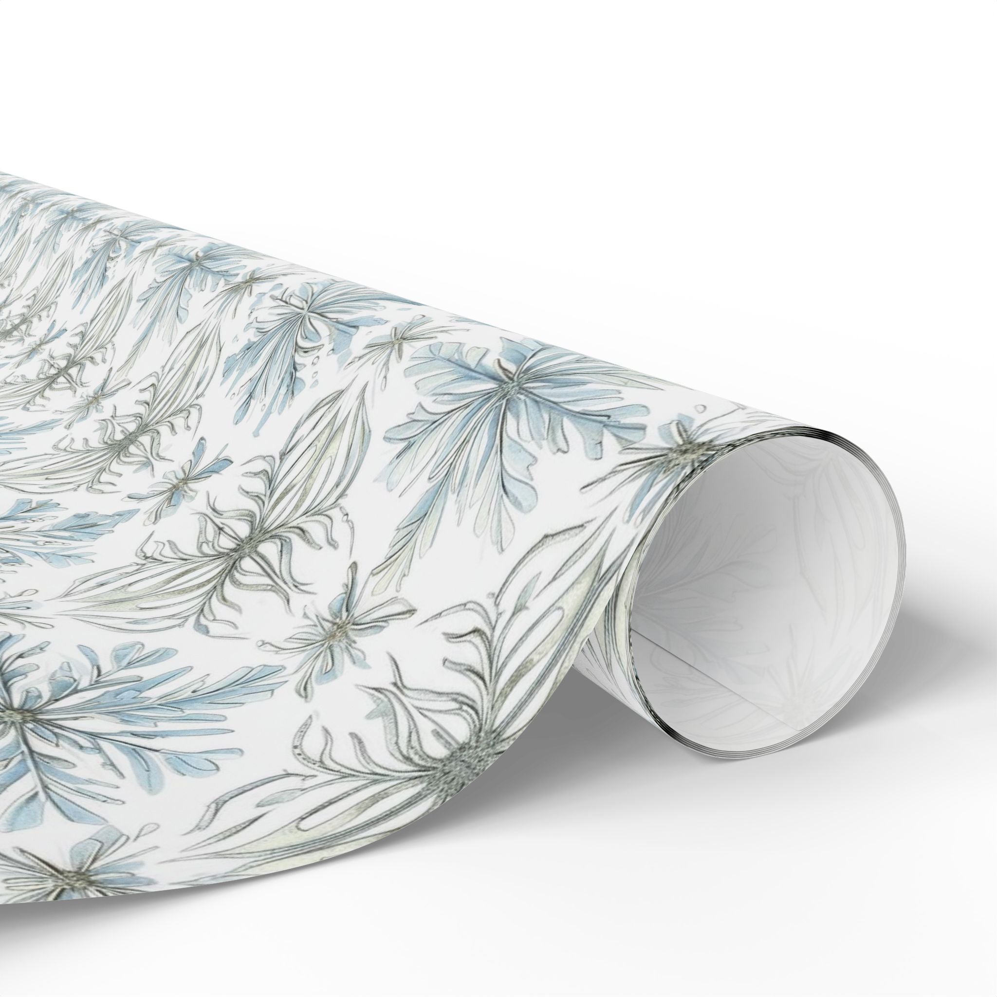 Floral Blue Holiday Wrapping Paper Roll — Elegant Botanical Gift Wrap