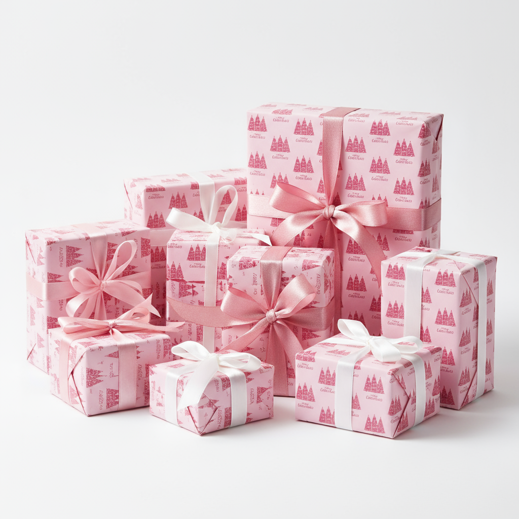 Pink Christmas Trees wrapping paper